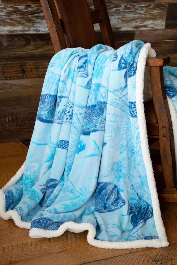 Blue Aquarium Sherpa Blanket - The Coastal Compass Home Decor