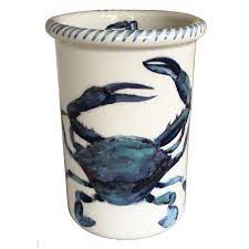 Blue Crab Coastal Utensil Crock - The Coastal Compass Home Decor