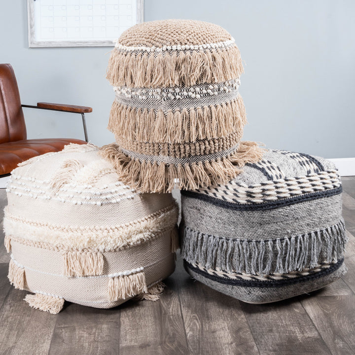 Boho ottoman poufs - Coastal Compass Home Decor