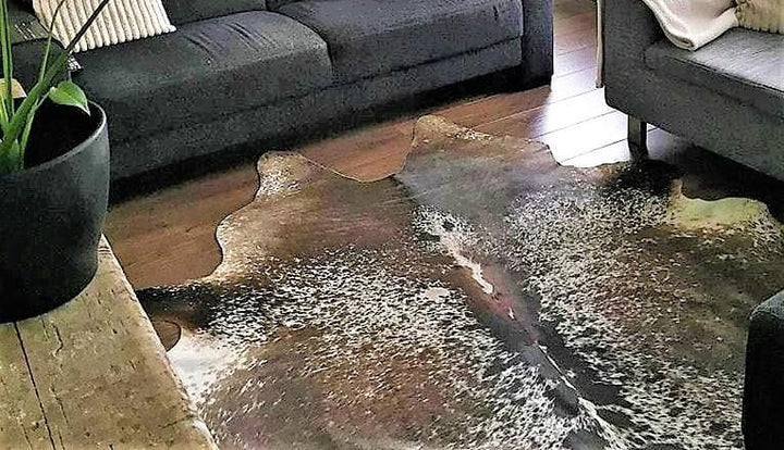 Brazilian Brown and White Peppered Cowhide • Coastal Compass Home Decor