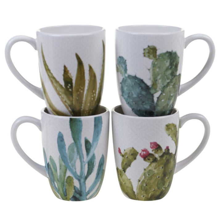 White cup set with succulent and cactus print - Coastal Compass Home Decor
