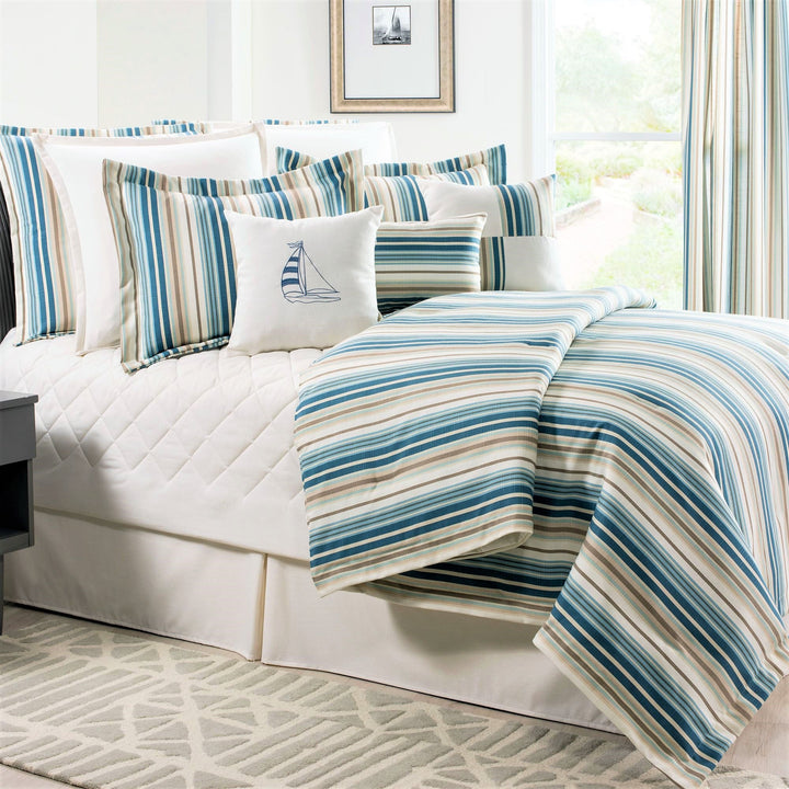 Marina Stripe Coastal Bedding Collection made in the USA - The Coastal Compass Home Decor