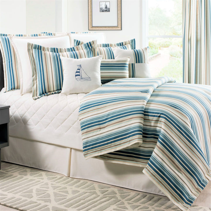 Marina Stripe Coastal Bedding Collection made in the USA - The Coastal Compass Home Decor