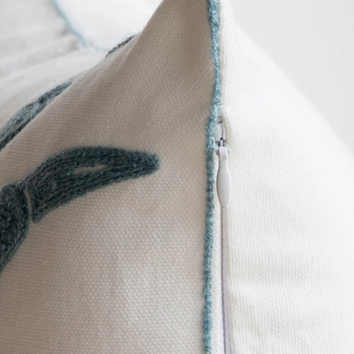 Coastal throw pillow blue crab chainlink on white with hidden zipper closure - The Coastal Compass Home Decor