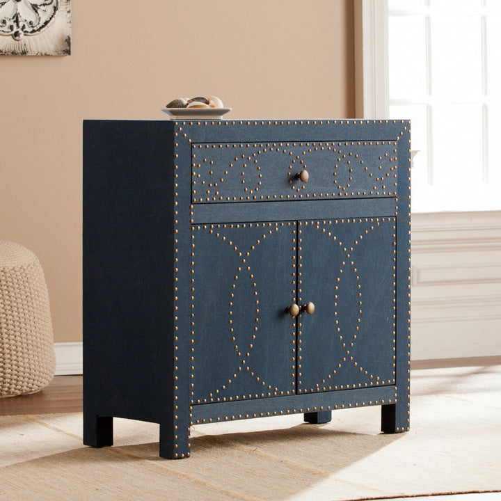 Navy and Brass Storage Cabinet • Coastal Compass Home Decor