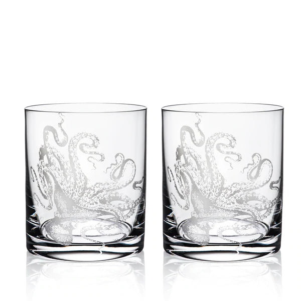 Coastal Octopus Sand Engraved Short Glasses - Coastal Compass Home Decor