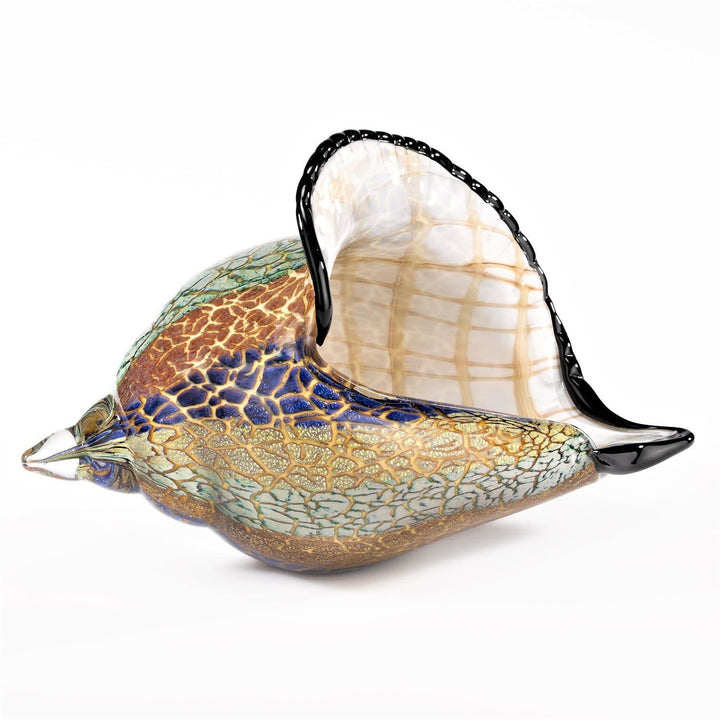 Crystal Glass Conch Shell Sculpture - Purple, gold, orange & teal- Coastal Compass Home Decor