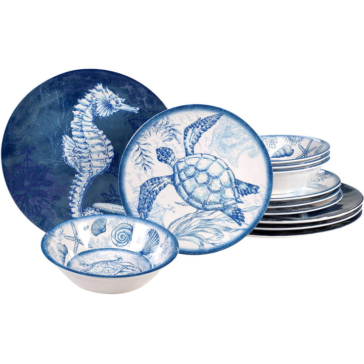 Deep Blue Sea Oceanic Coastal Melamine Dinnerware Set | The Coastal Compass Home Decor