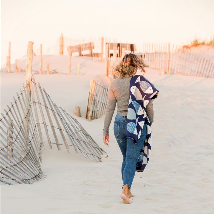 Eco Lucky Fins Beach Throw Blanket made in the USA - Coastal Compass Home Decor
