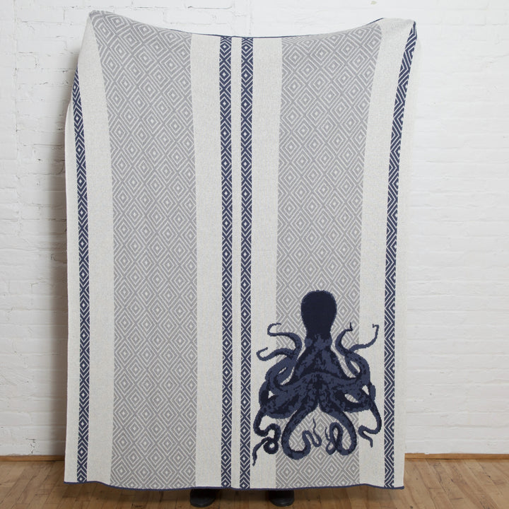 Eco Throw Blanket with Octopus made in the USA - Coastal Compass Home Decor
