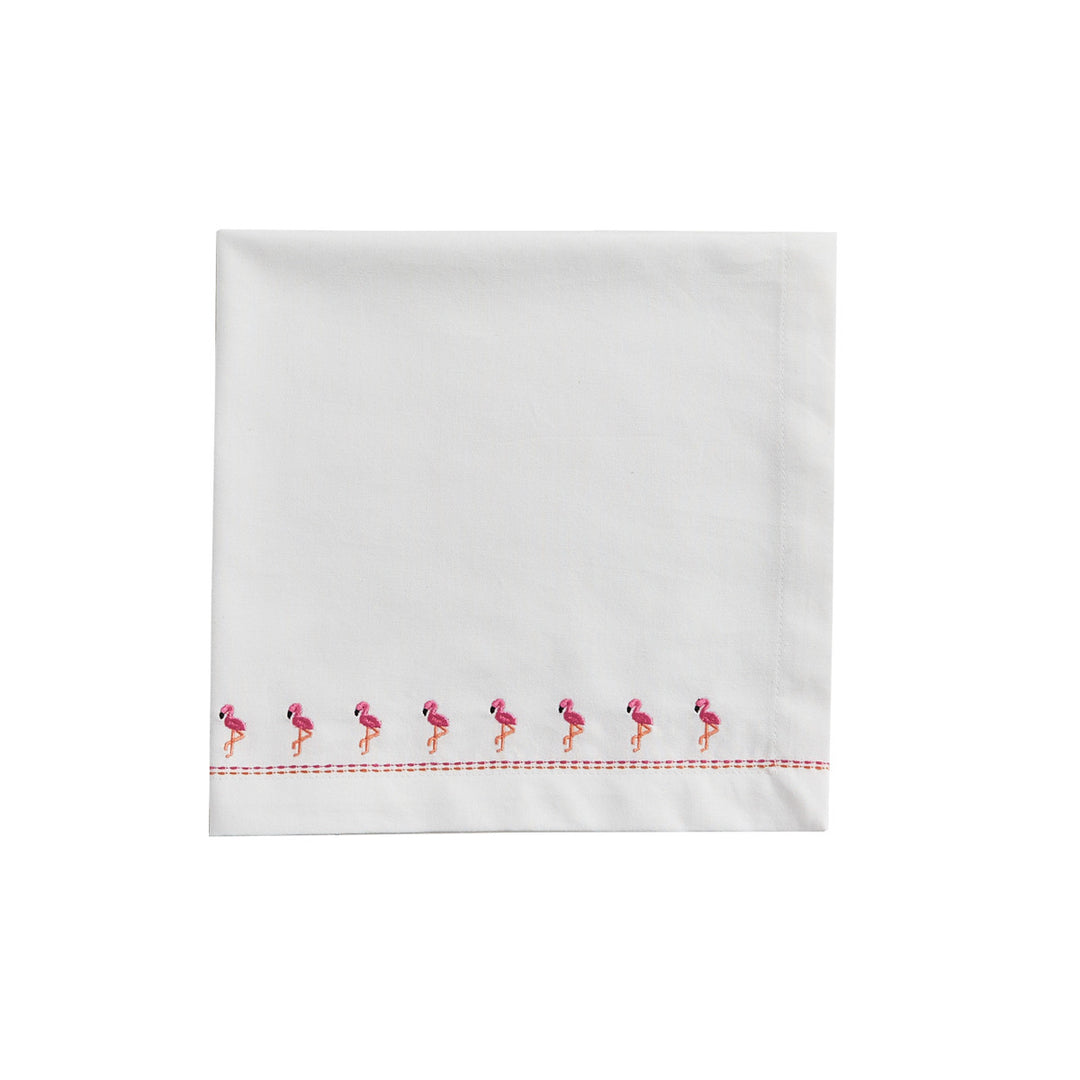 White cloth flamingo embroidered napkins - The Coastal Compass Home Decor