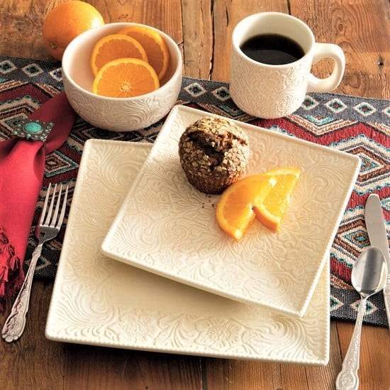 Cream Floral Embossed Dinnerware - The Coastal Compass Home Decor