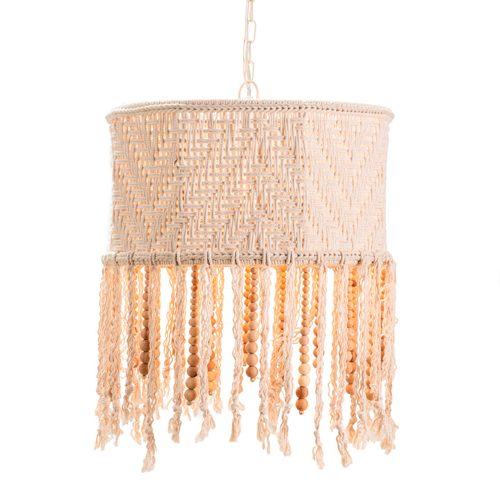 Braided jute and beaded boho pendant light - The Coastal Compass Home Decor