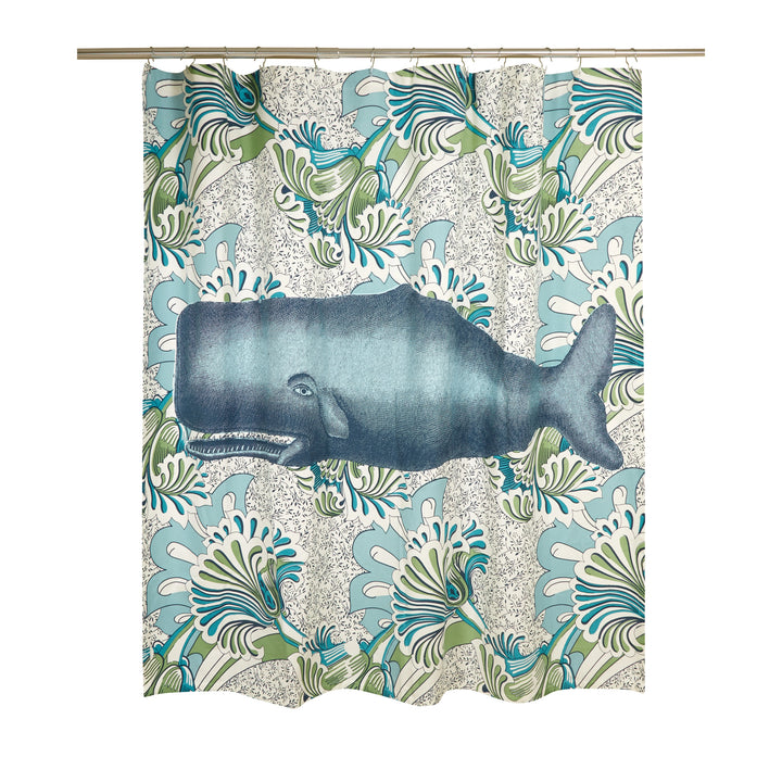 Moby Whale Beach Bath Shower Curtain - Coastal Compass Home Decor