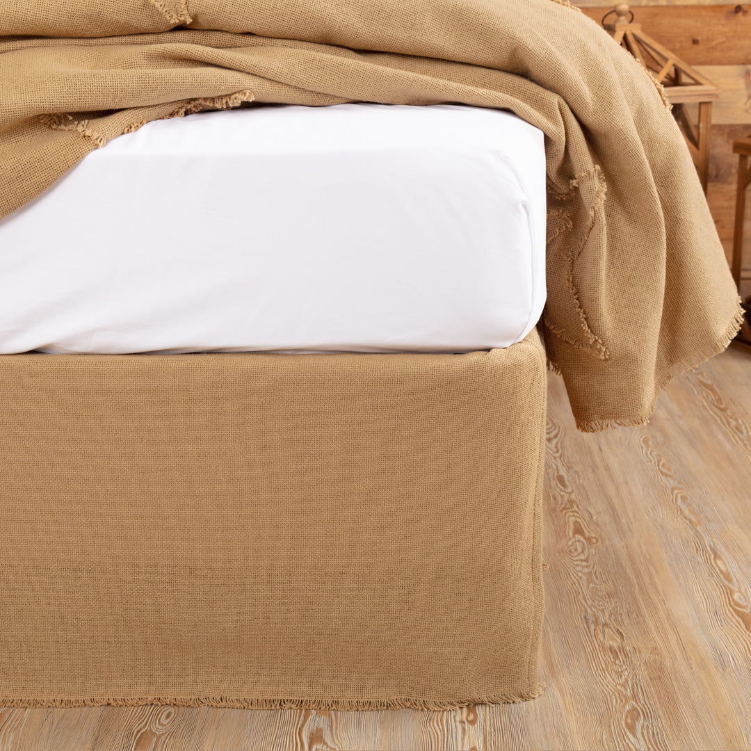 Burlap Natural Fringed Bed Skirt - King - The Coastal Compass Home Decor
