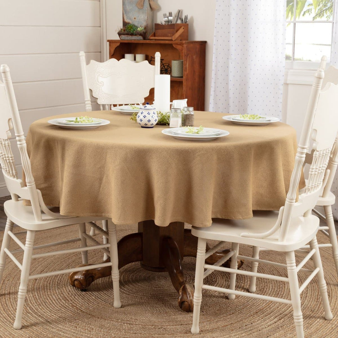 Cotton burlap round table cloth. Coastal Compass Home Decor