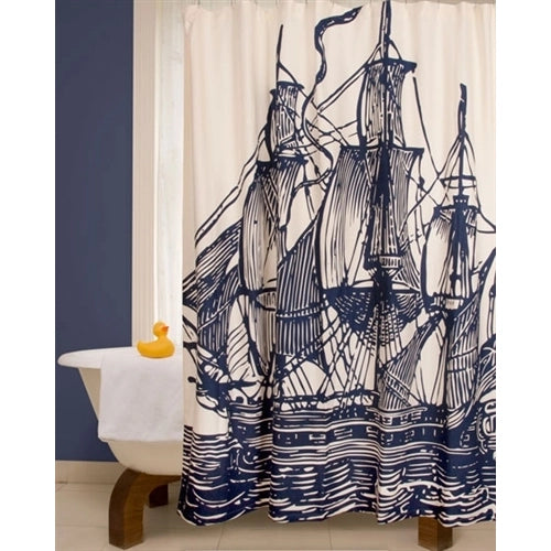 Nautical Ship Shower Curtain - Nautical Home Decor - Coastal Compass Home Decor