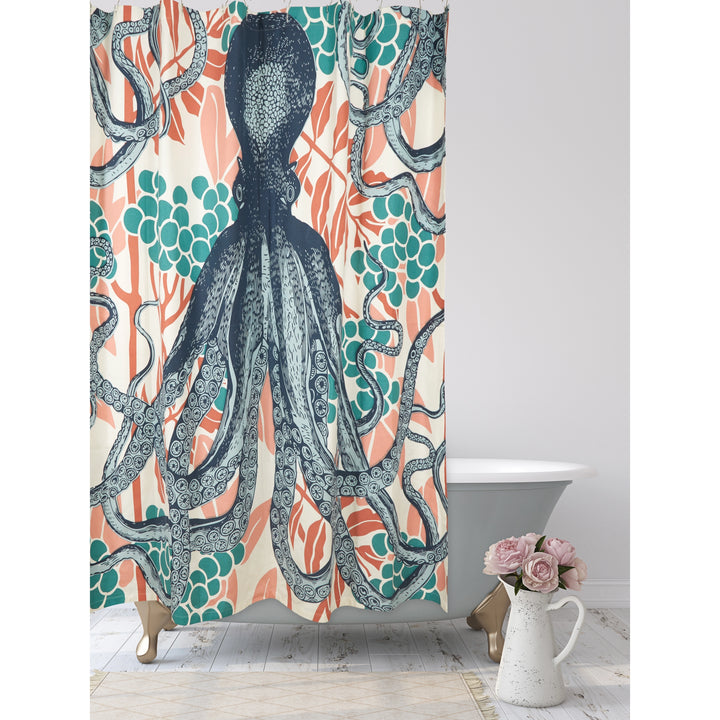 Octopus Bloom Coastal Shower Curtain - Beach Bath Decor - Coastal Compass Home Decor