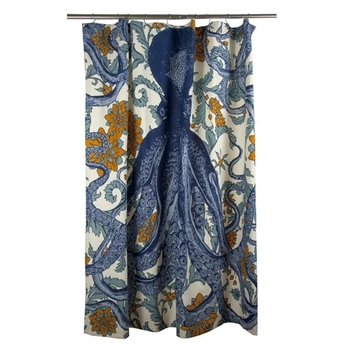 Octopus Vineyard Coastal Cotton Shower Curtain - Coastal Bath Decor - Coastal Compass Home Decor