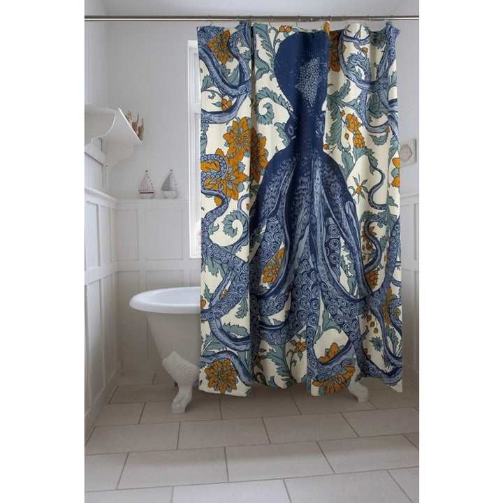 Octopus Vineyard Coastal Cotton Shower Curtain - Coastal Bath Decor - Coastal Compass Home Decor