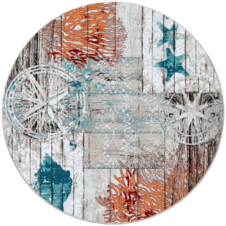 Pacific Boardwalk Coastal Round Area Rug made in the USA - The Coastal Compass Home Decor