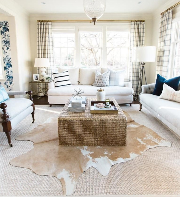 Beige and White Brazilian Cowhide Rug - The Coastal Compass Home Decor