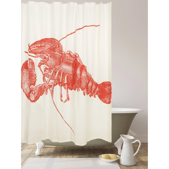 Red Lobster Cotton Shower Curtain - Coastal Bath Decor - Coastal Compass Home Decor
