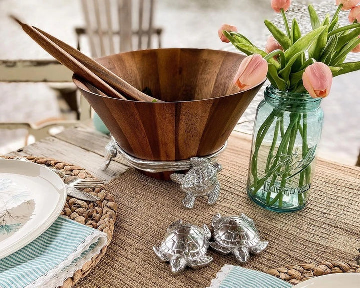 Pewter turtle tableware - bowls and salt pepper shaker set - The Coastal Compass Home Decor