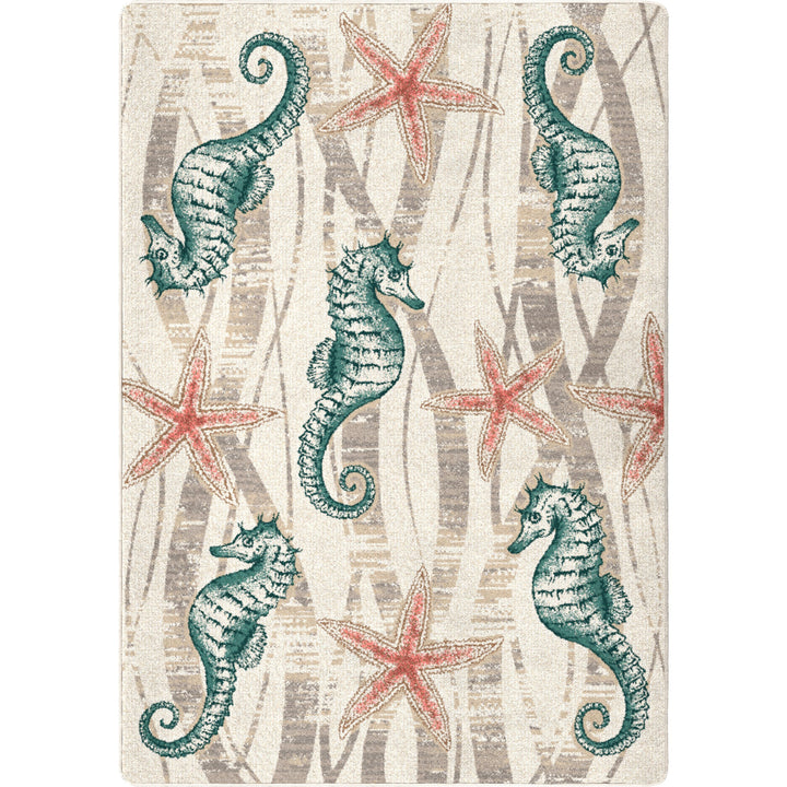 Seahorse & Starfish Beach House Rug - Made in the USA - Coastal Compass Home Decor
