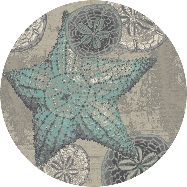 Shore Thing Ocean Blue Rug Round - Coastal Compass Home Decor