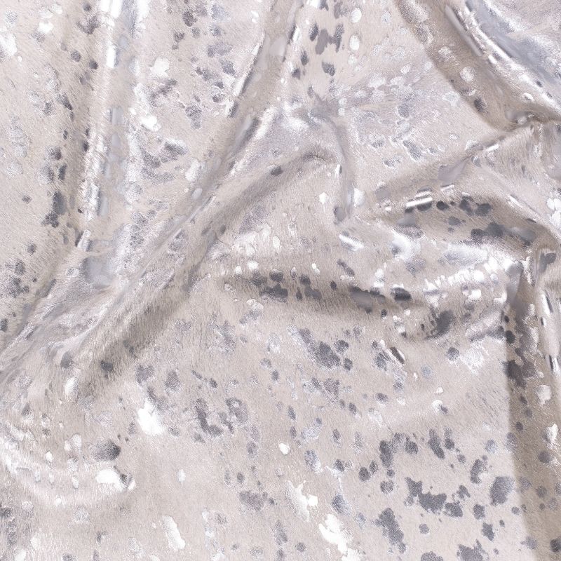 Acid wash silver metallic cowhide rug detial - The Coastal Compass Home Decor