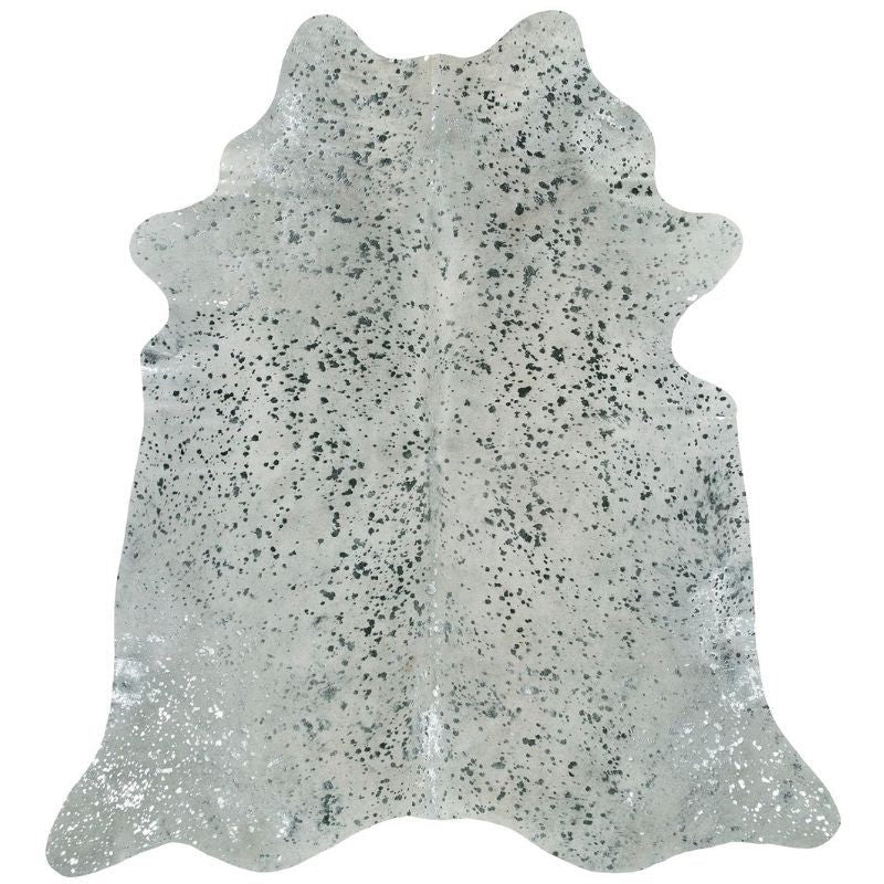 Acid Wash Silver Metallic on White Cowhide Rug - Coastal Compass Home Decor
