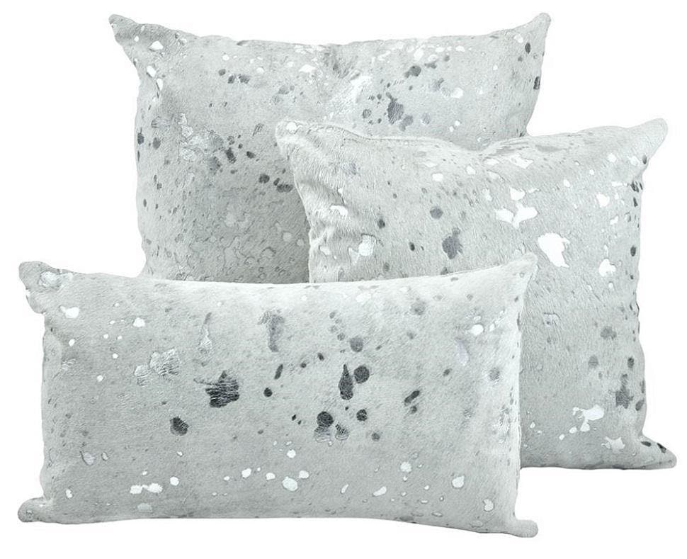 acid wash silver on white cowhide throw pillows | Coastal Compass
