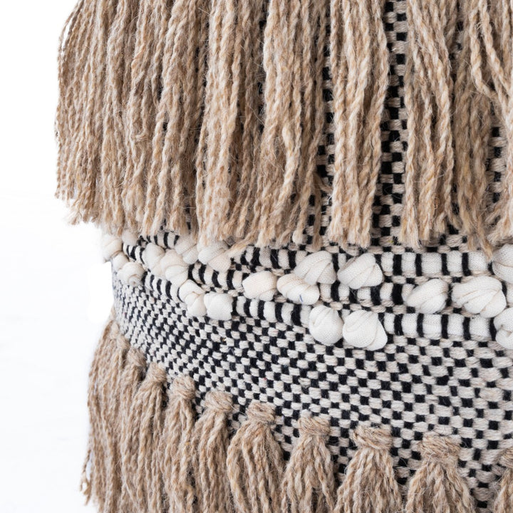 Tall Boho Tassel Pouf Detail - Coastal Compass Home Decor