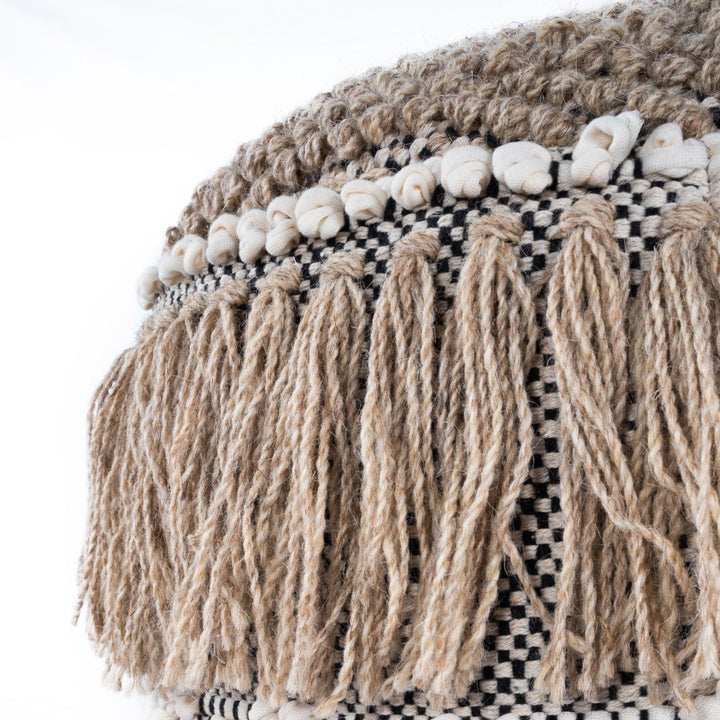 Tall Boho Tassel Pouf Tassel Detail - Coastal Compass Home Decor