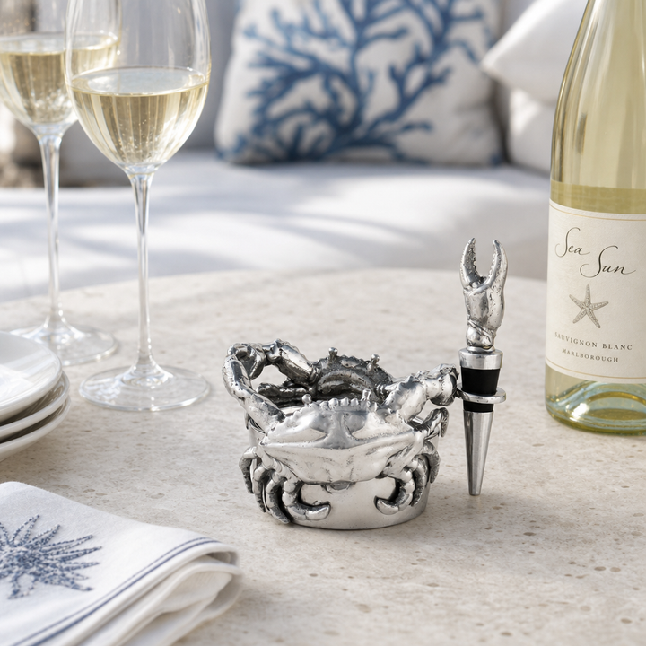 Crab Wine Caddy and Stopper Set