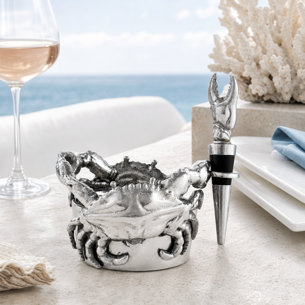 Crab Wine Caddy and Stopper Set