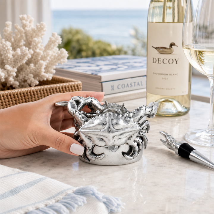Crab Wine Caddy and Stopper Set