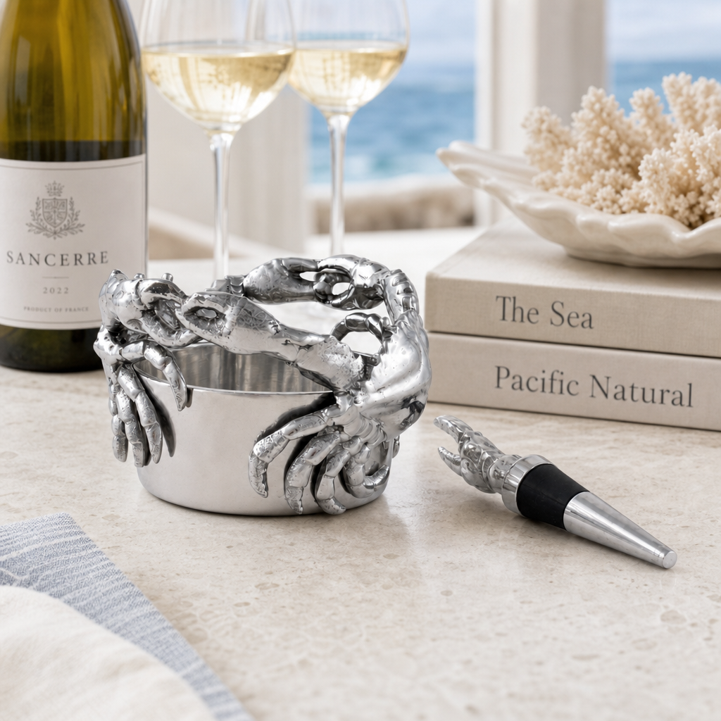 Crab Wine Caddy and Stopper Set