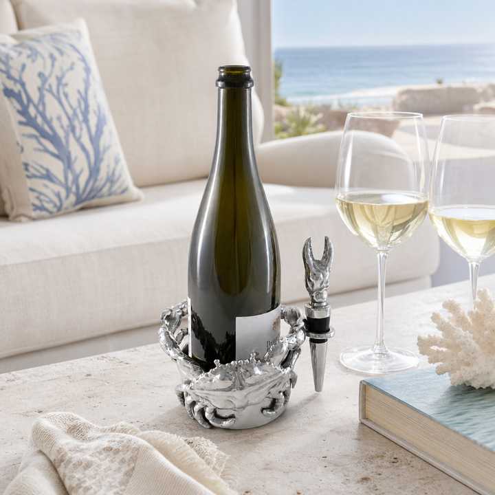 Crab Wine Caddy and Stopper Set