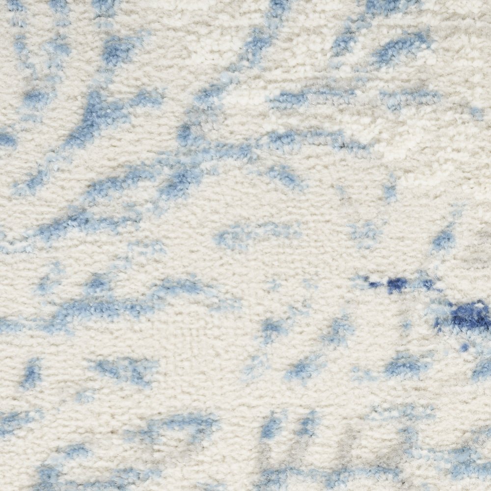 8' Ivory Blue And Gray Seashell and Coral Non Skid Runner Rug