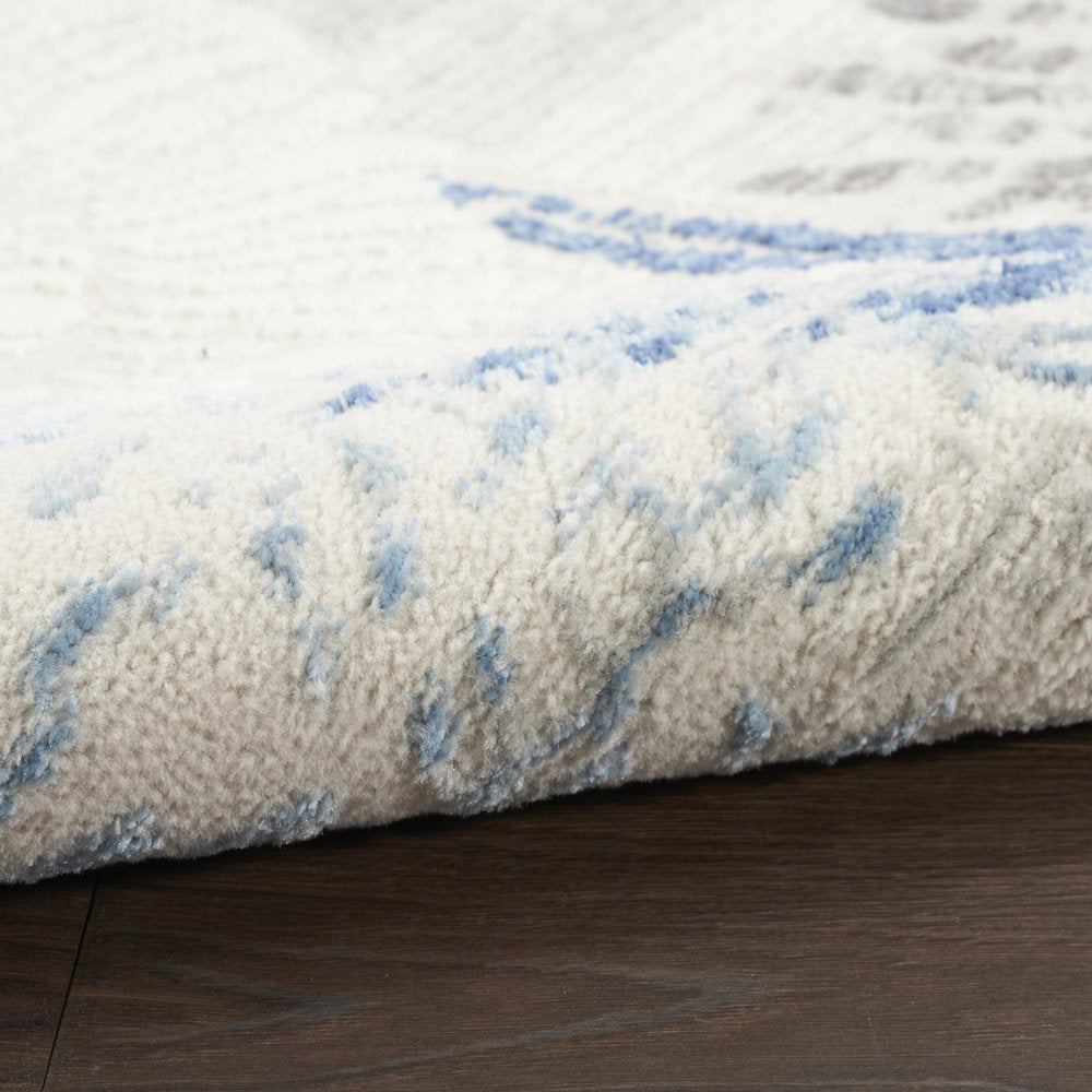 8' Ivory Blue And Gray Seashell and Coral Non Skid Runner Rug