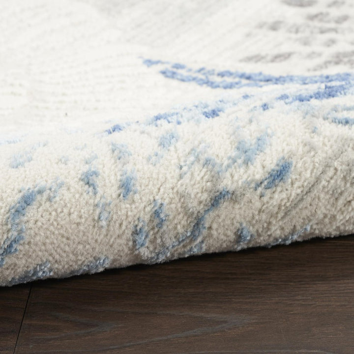 8' Ivory Blue And Gray Seashell and Coral Non Skid Runner Rug