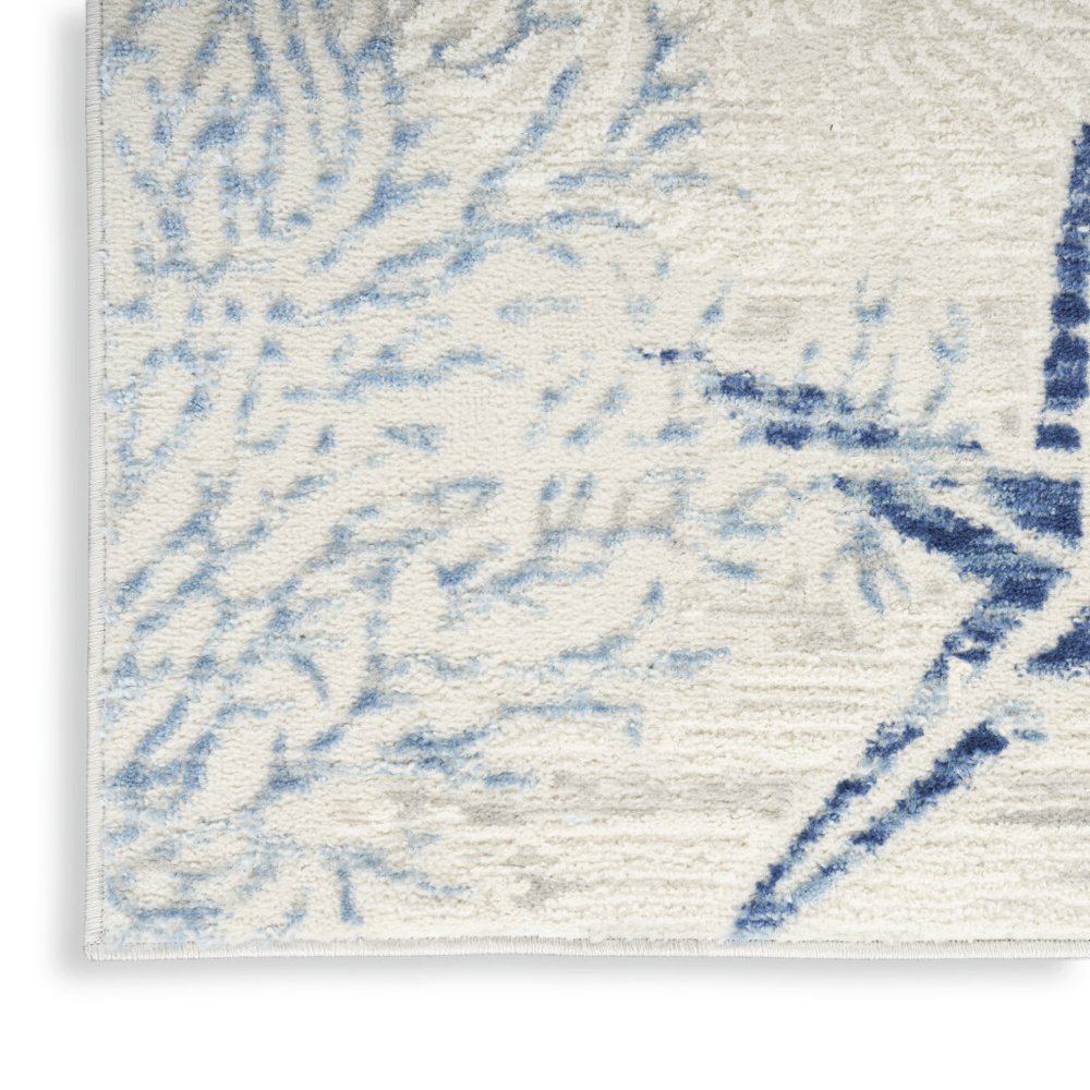 8' Ivory Blue And Gray Seashell and Coral Non Skid Runner Rug