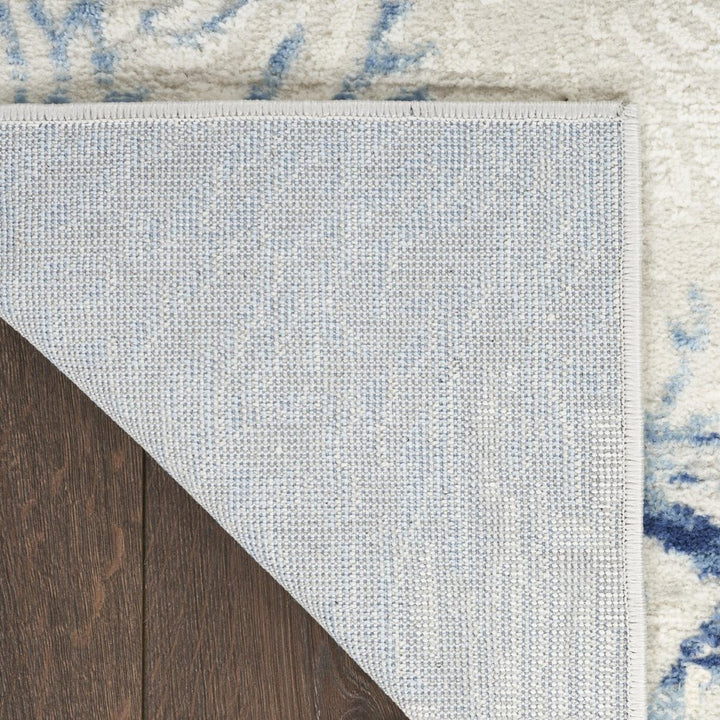 8' Ivory Blue And Gray Seashell and Coral Non Skid Runner Rug