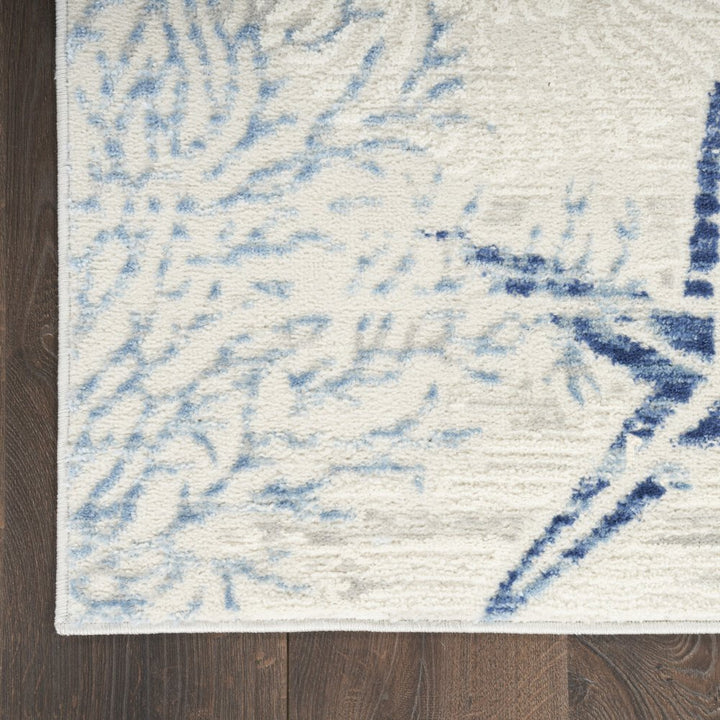 8' Ivory Blue And Gray Seashell and Coral Non Skid Runner Rug