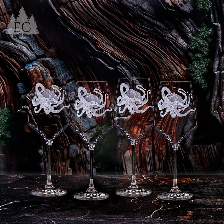 Octopus Crystal Sand Carved White Wine Glasses
