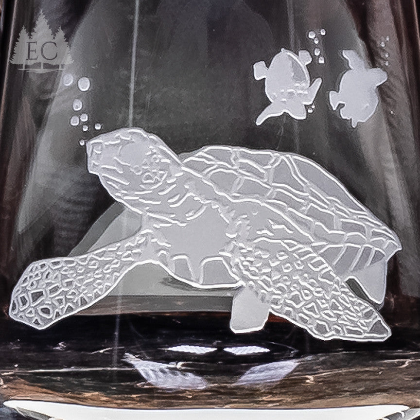 Sea Turtle Crystal Sand Carved Stemless Wine Glasses