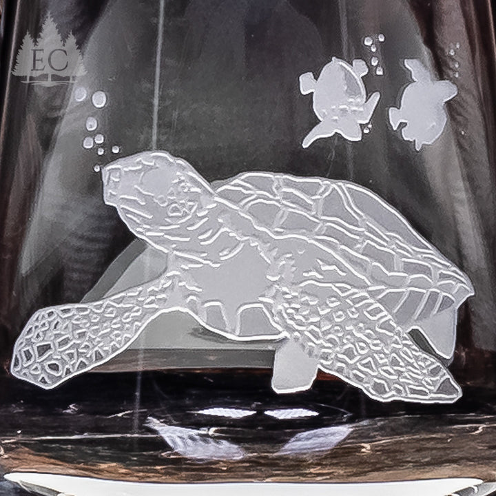 Sea Turtle Crystal Sand Carved Stemless Wine Glasses