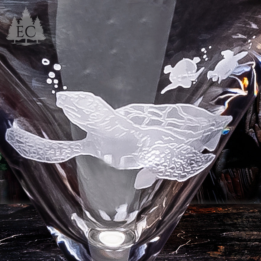 Sea Turtle Crystal Sand Carved Martini Glasses